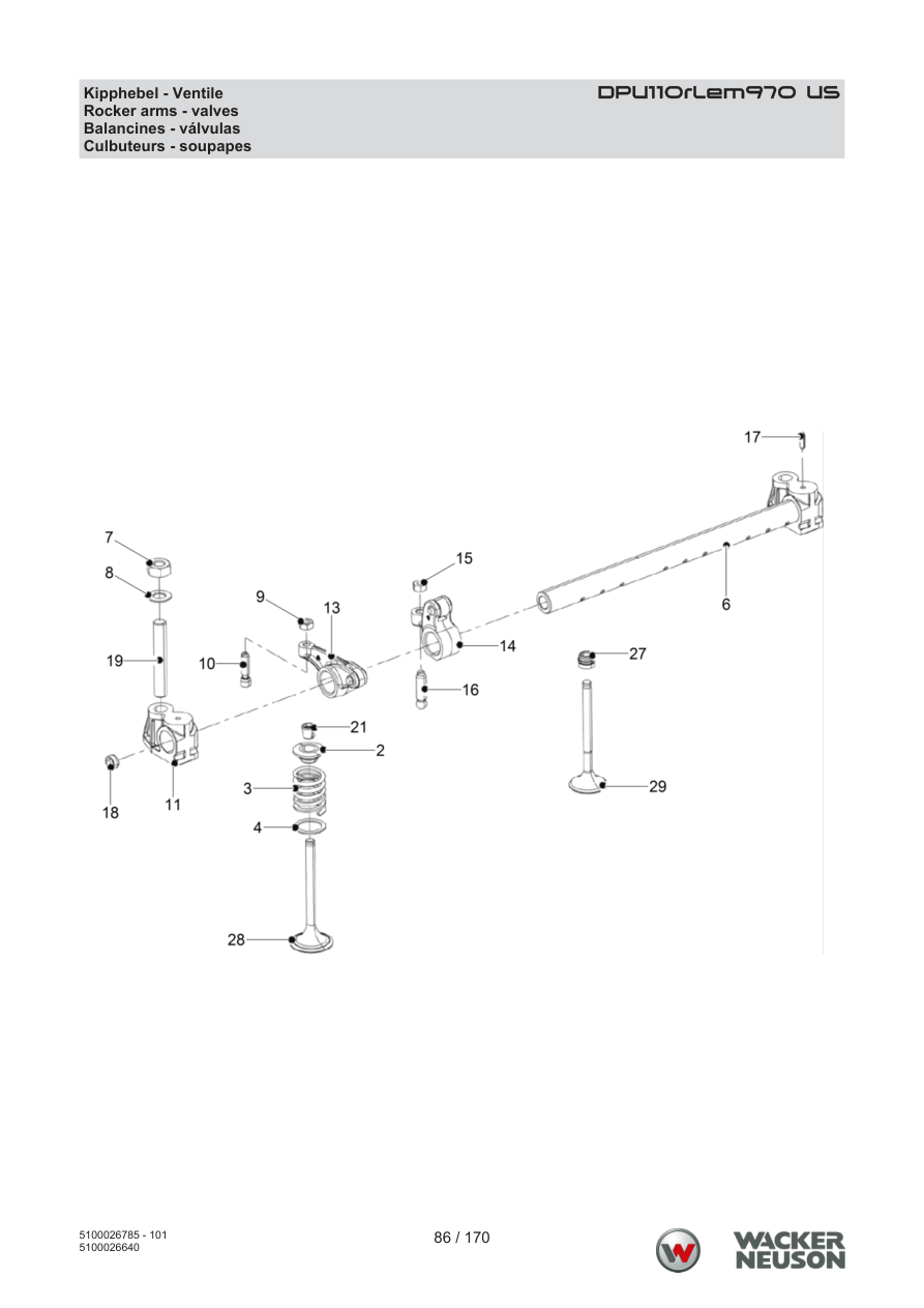 Wacker Neuson DPU110 Vibratory Plate DPU110rLem970 US Rocker arms - Valves parts diagram