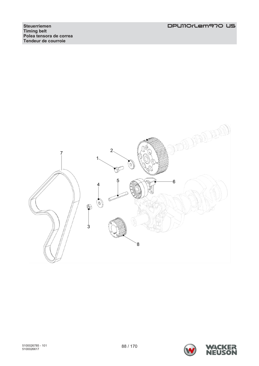 Wacker Neuson DPU110 Vibratory Plate DPU110rLem970 US Timing belt parts diagram