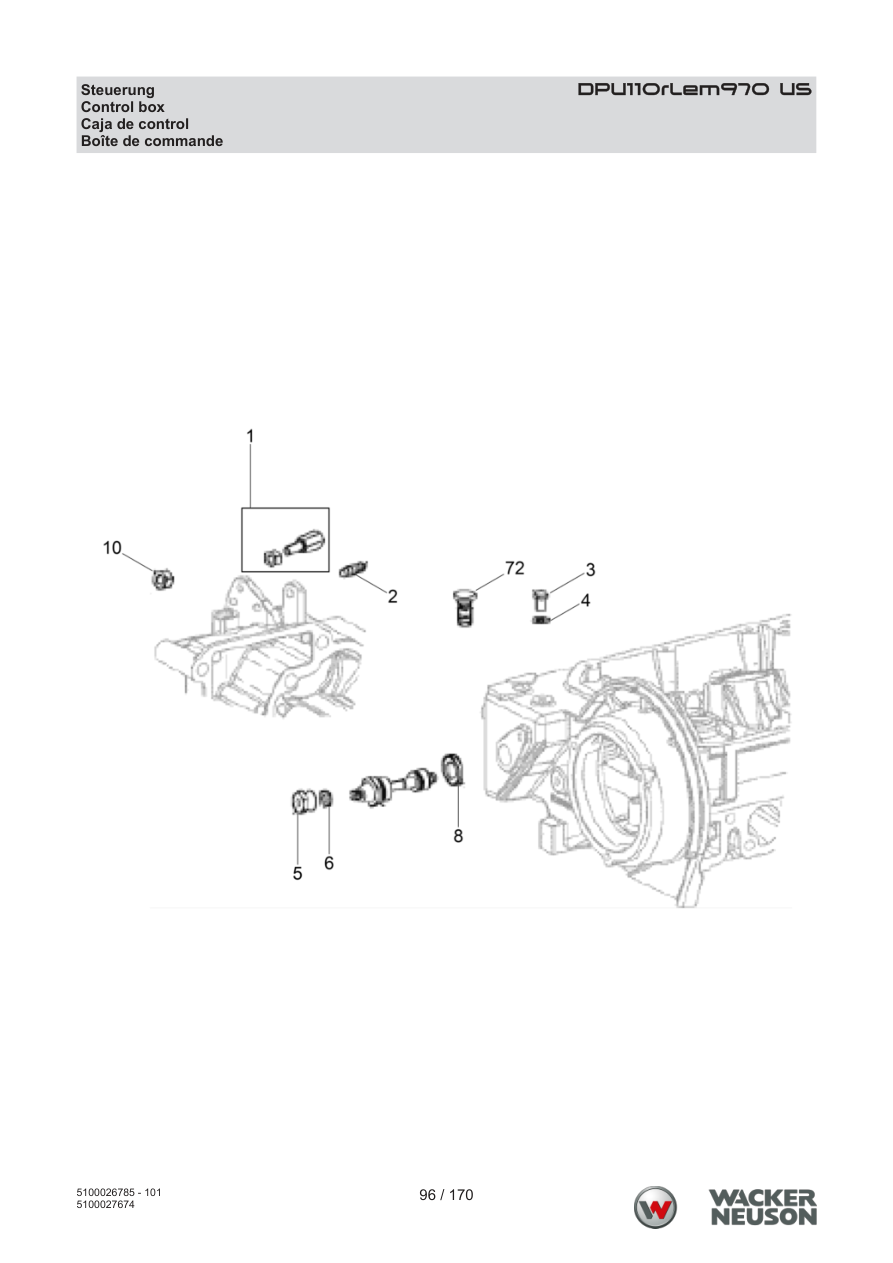 Wacker Neuson DPU110 Vibratory Plate Control box parts diagram