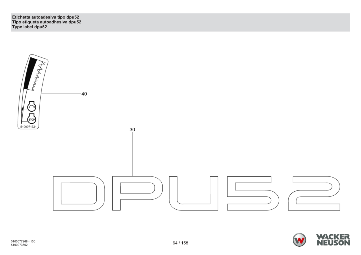 Wacker Neuson DPU5260 Vibratory Plate Self-adhesive label type dpu52 parts diagram