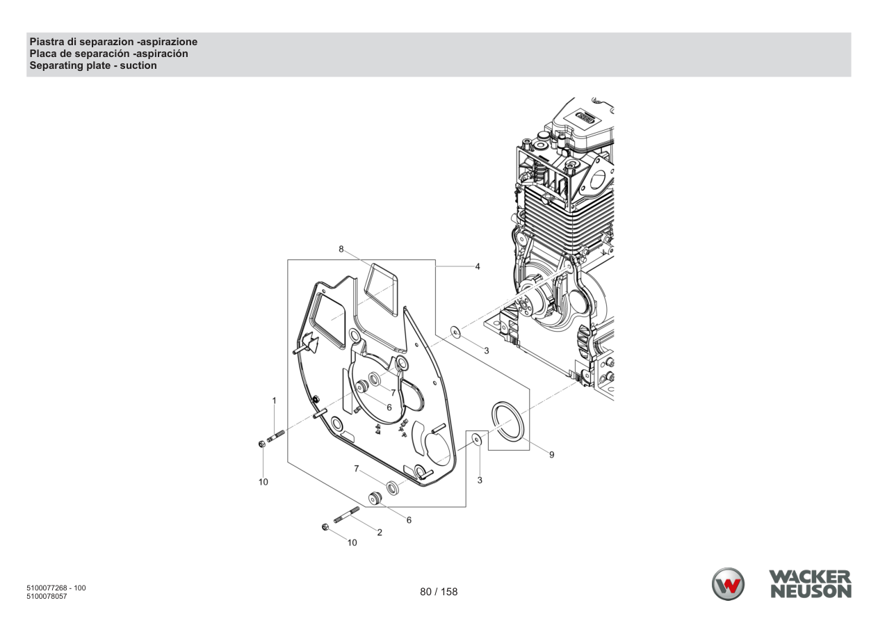 Wacker Neuson DPU5260 Vibratory Plate Separation plate - suction parts diagram