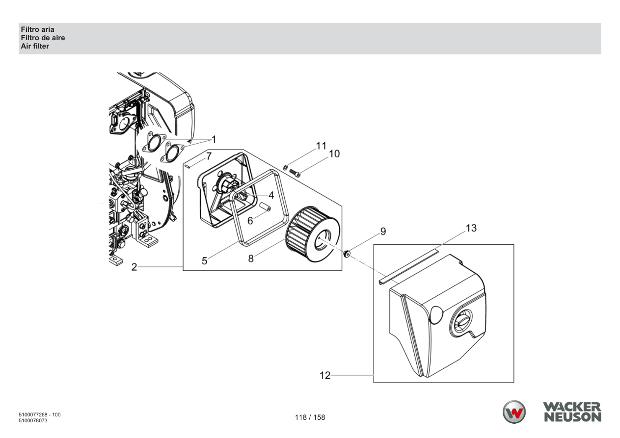 Wacker Neuson DPU5260 Vibratory Plate Air Filter parts diagram