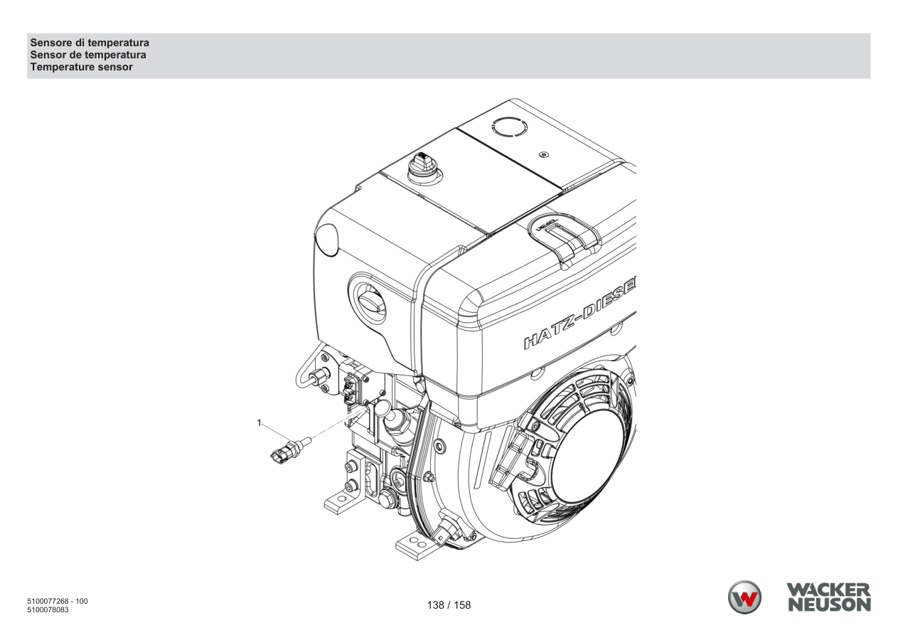 Wacker Neuson DPU5260 Vibratory Plate Temperature sensor parts diagram