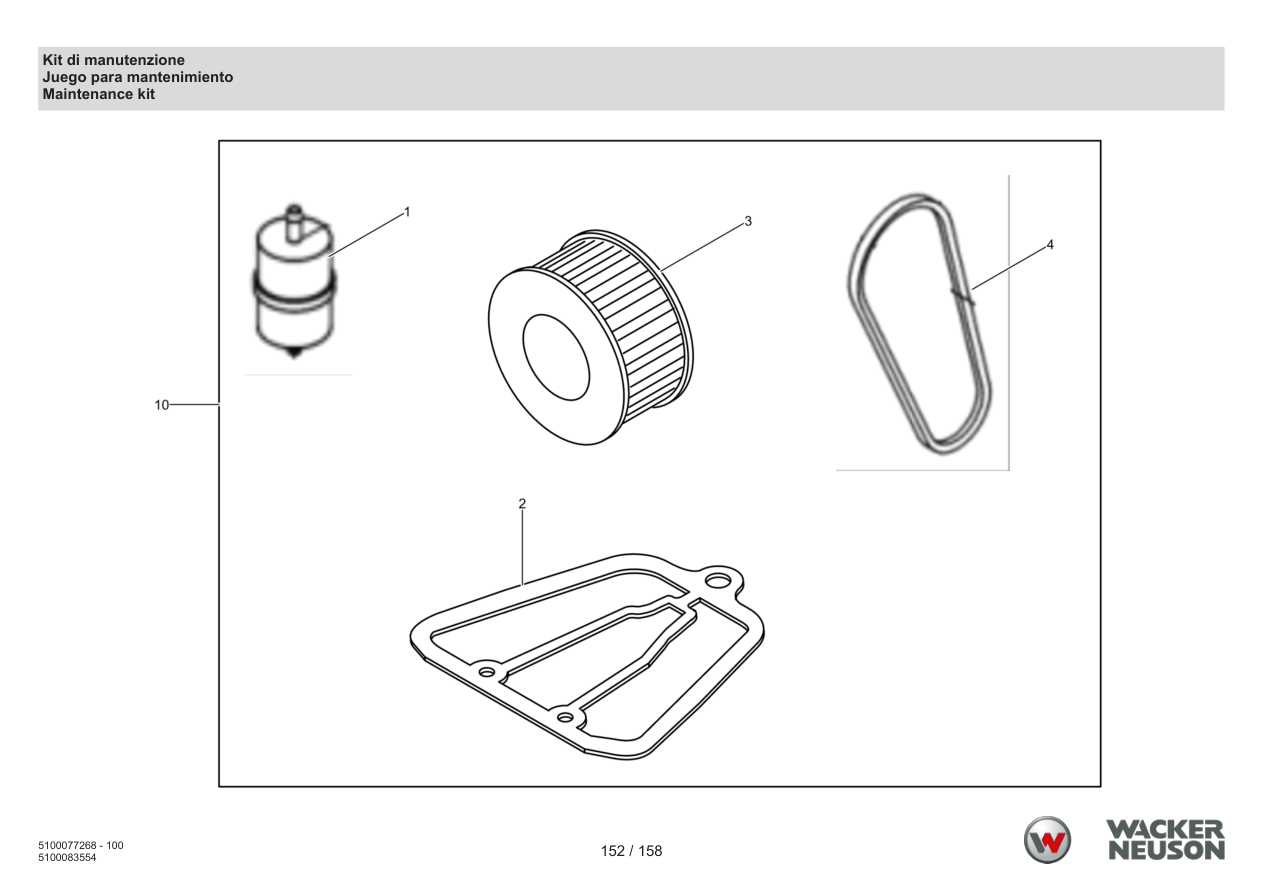 Wacker Neuson DPU5260 Vibratory Plate Maintenance kit parts diagram