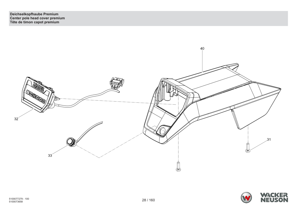 Wacker Neuson DPU6275 Vibratory Plate Center pole head cover premium parts diagram