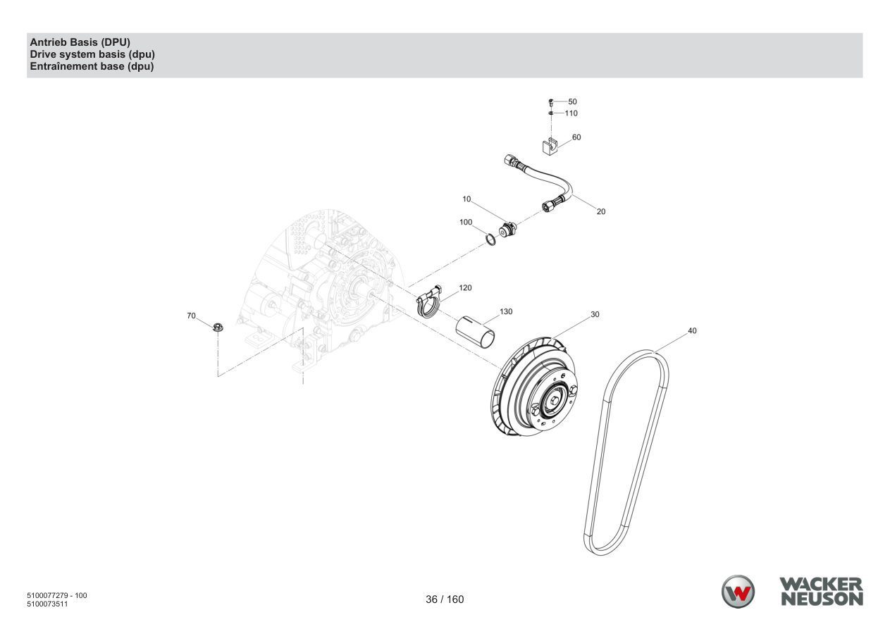 Wacker Neuson DPU6275 Vibratory Plate Drive system basis (dpu) parts diagram