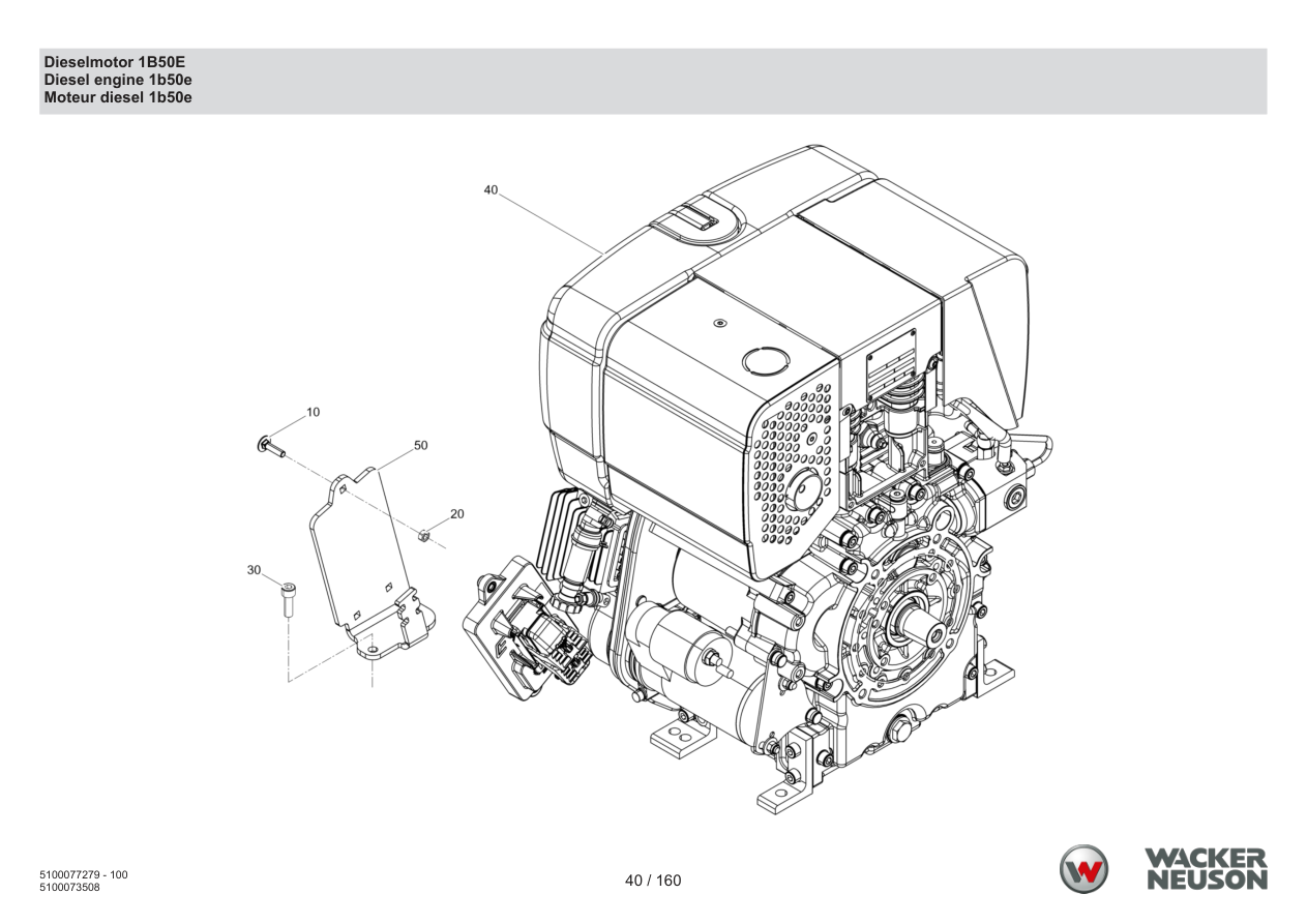Wacker Neuson DPU6275 Vibratory Plate Diesel engine 1B50E parts diagram