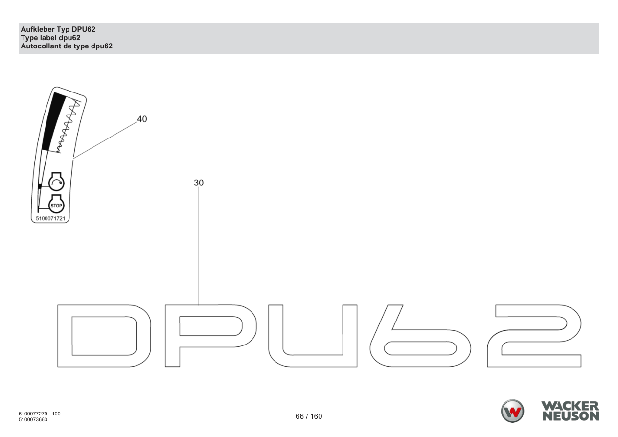 Wacker Neuson DPU6275 Vibratory Plate Decal type DPU62 parts diagram