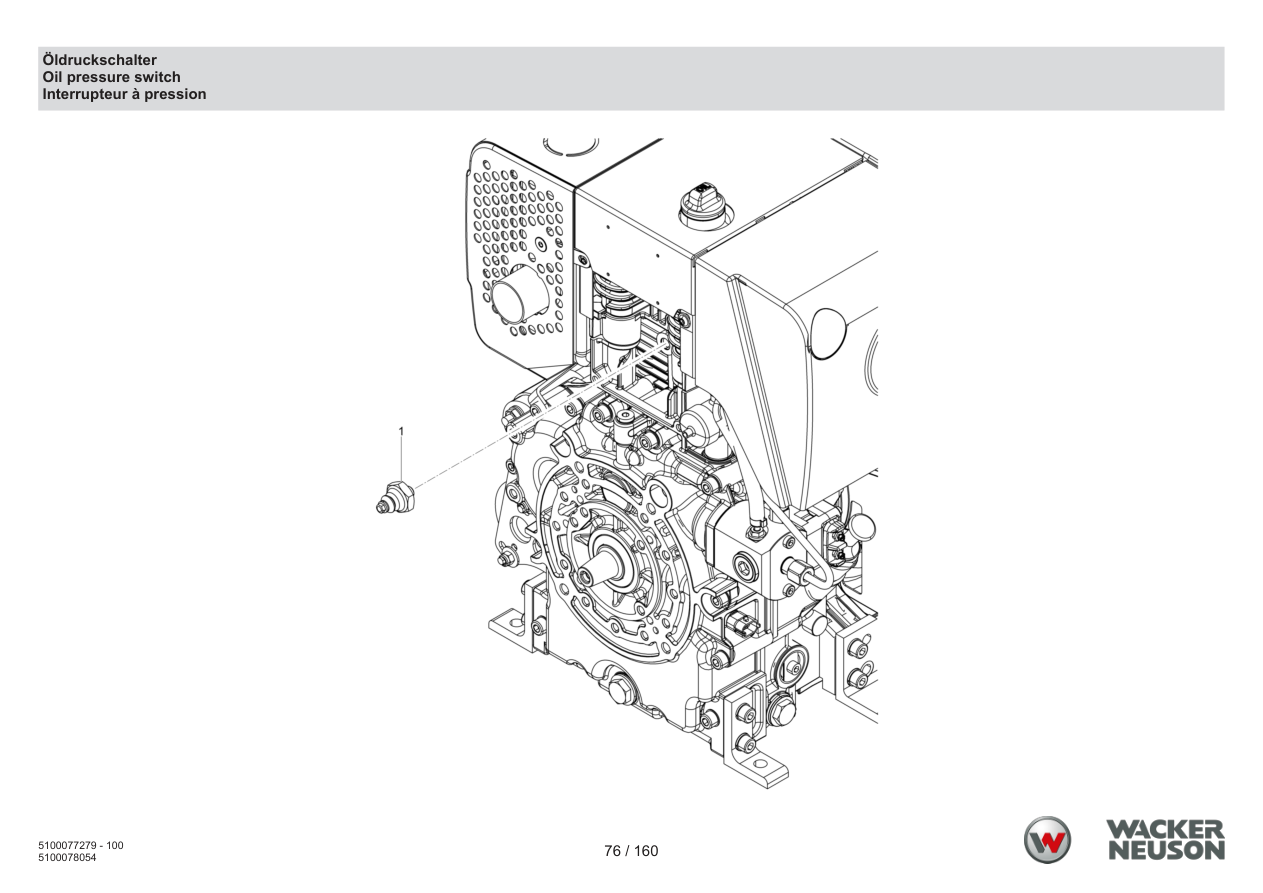 Wacker Neuson DPU6275 Vibratory Plate Oil pressure switch parts diagram