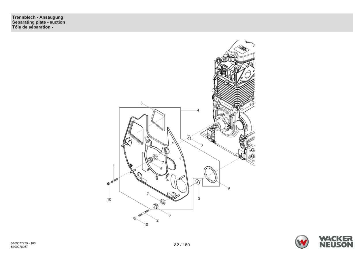 Wacker Neuson DPU6275 Vibratory Plate Separating plate - intake parts diagram