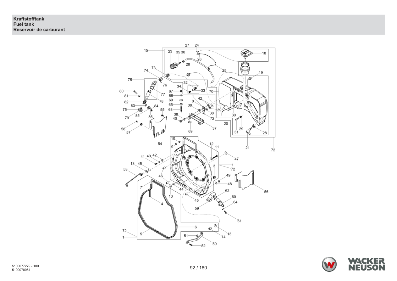 Wacker Neuson DPU6275 Vibratory Plate Fuel tank parts diagram
