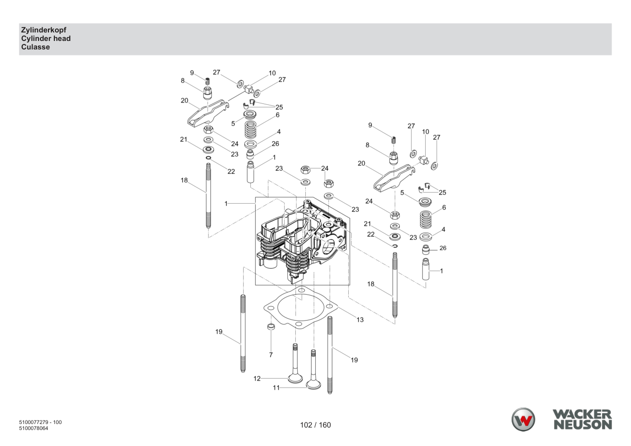 Wacker Neuson DPU6275 Vibratory Plate Cylinder head parts diagram