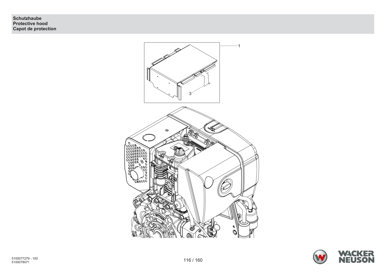 Wacker Neuson DPU6275 Vibratory Plate Protective hood parts diagram