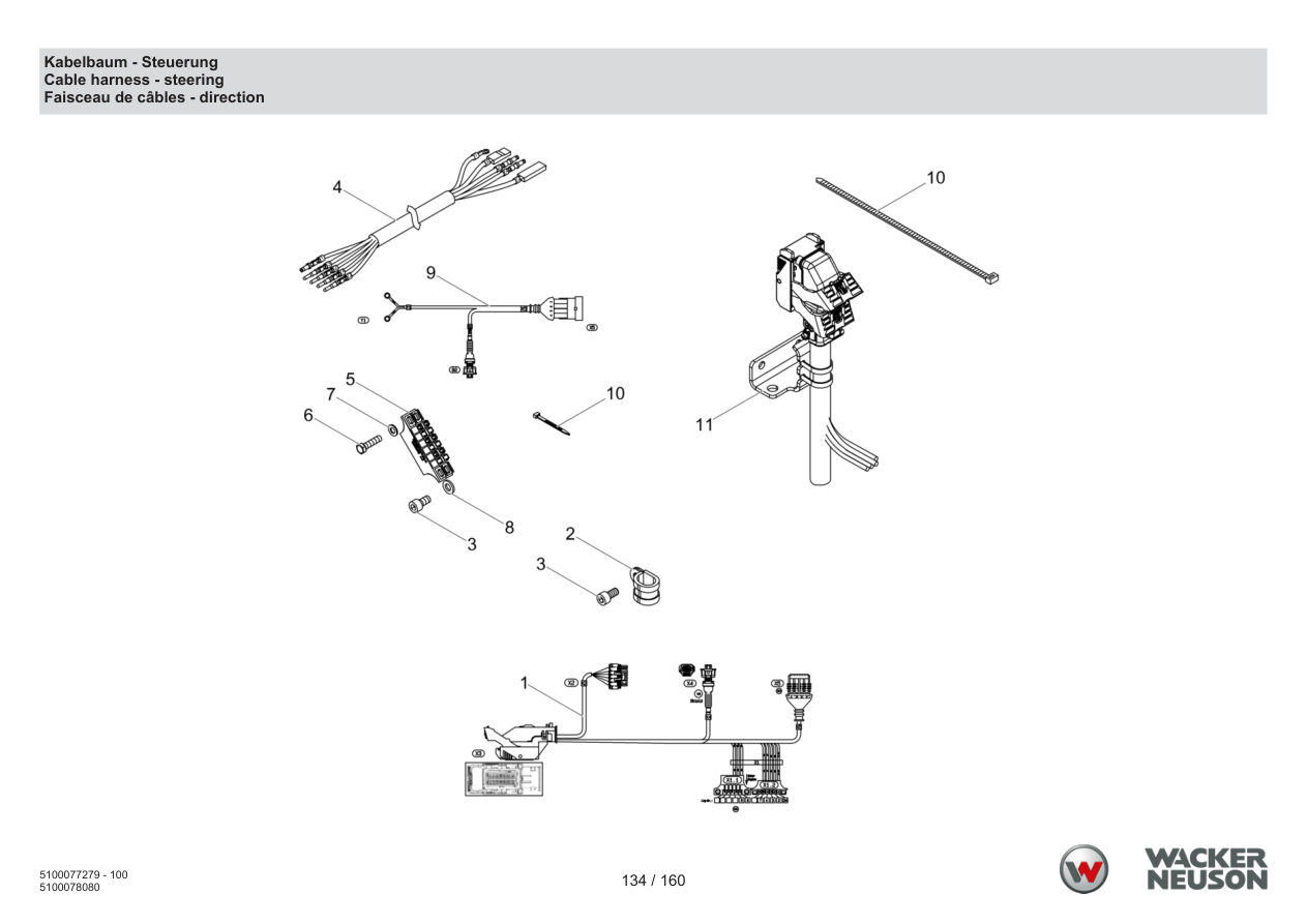 Wacker Neuson DPU6275 Vibratory Plate Cable harness - steering parts diagram