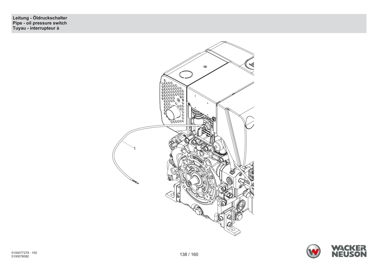 Wacker Neuson DPU6275 Vibratory Plate Pipe - oil pressure switch parts diagram