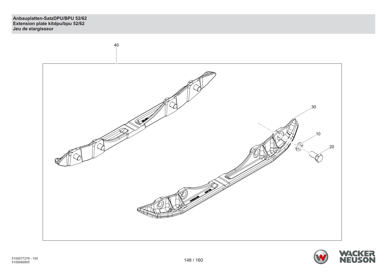Wacker Neuson DPU6275 Vibratory Plate Mounting plate set DPU/BPU 52/62 parts diagram