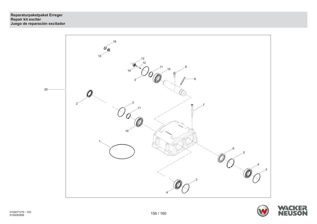 Wacker Neuson DPU6275 Vibratory Plate Repair kit exciter parts diagram