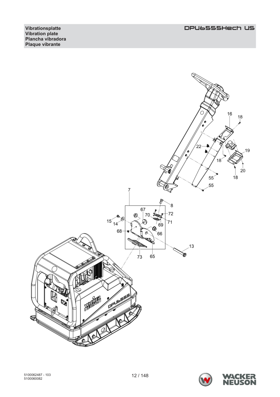 Wacker Neuson DPU6555 Vibratory Plate DPU6555Hech US Vibration plate parts diagram