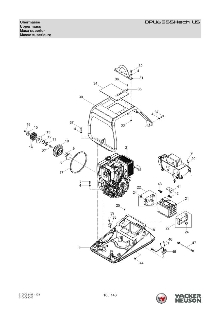 Wacker Neuson DPU6555 Vibratory Plate DPU6555Hech US Oversize parts diagram