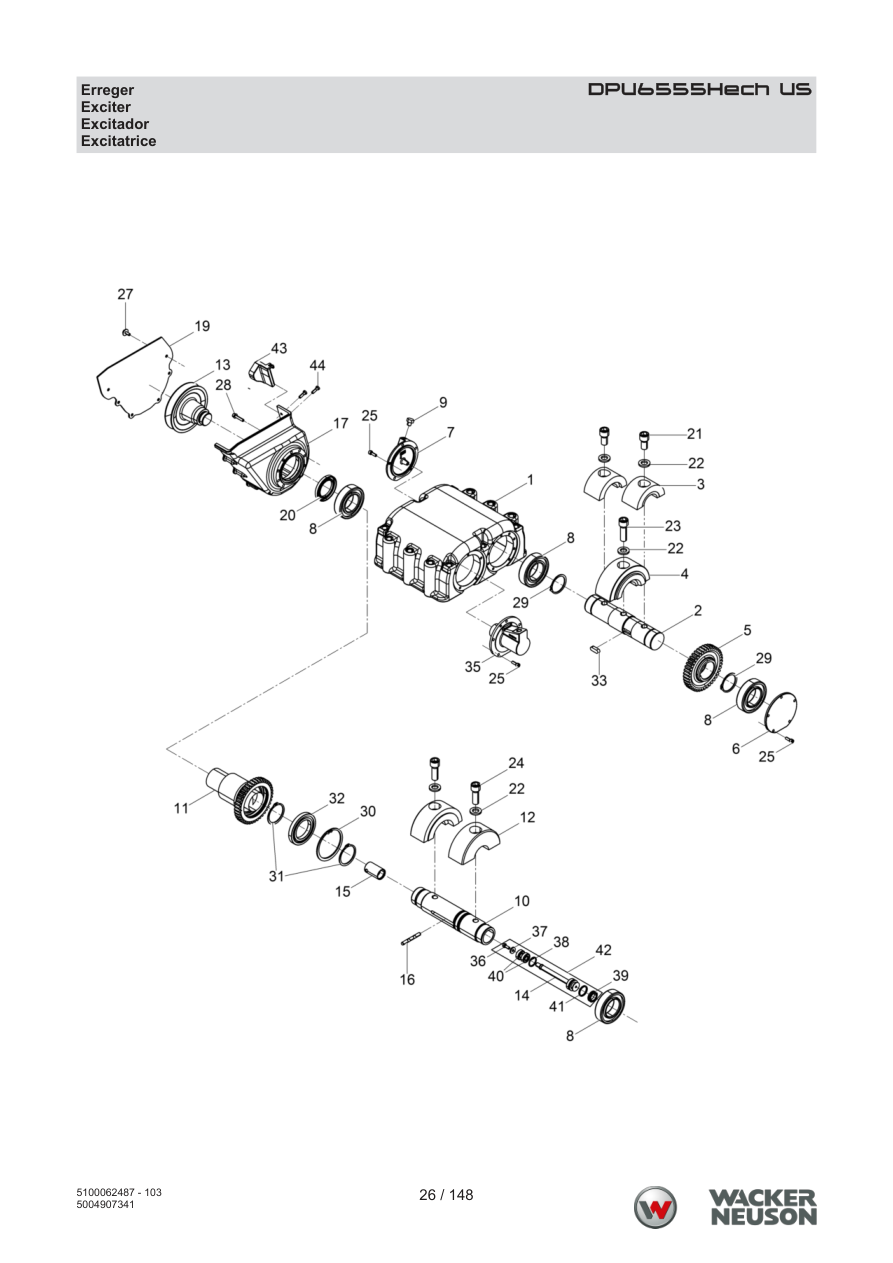Wacker Neuson DPU6555 Vibratory Plate DPU6555Hech US Exciter parts diagram