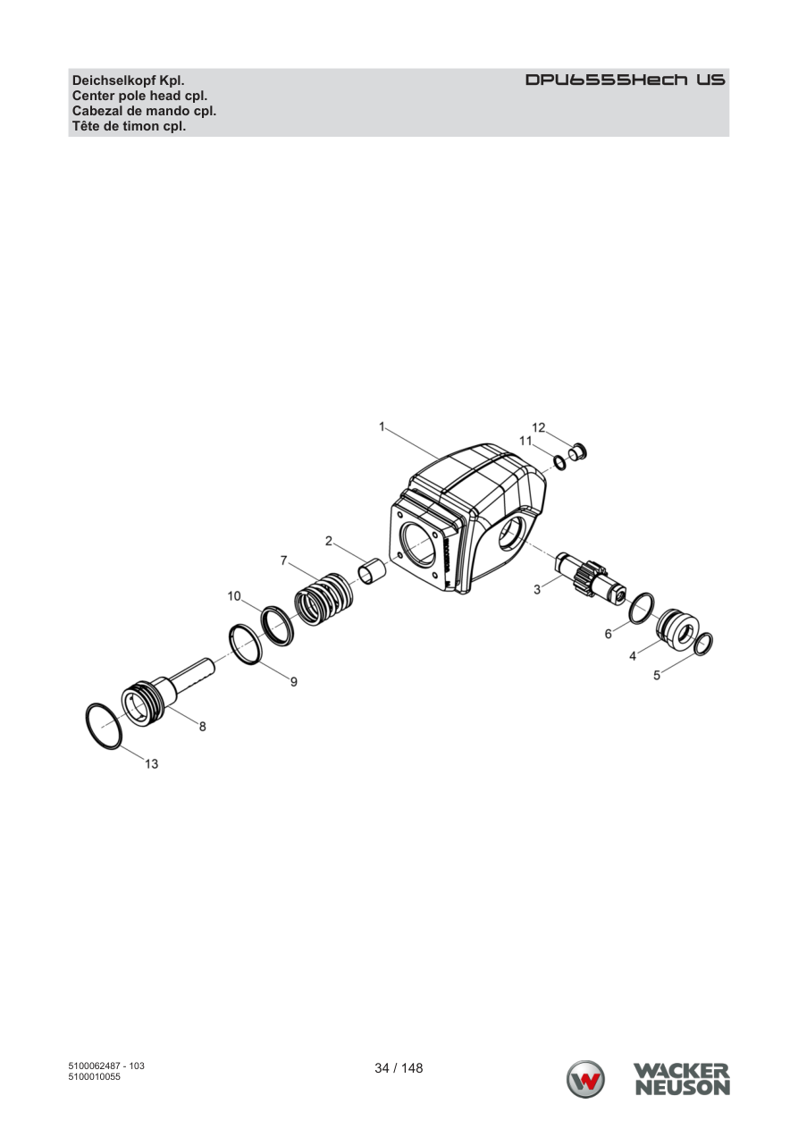 Wacker Neuson DPU6555 Vibratory Plate Center pole head cpl. parts diagram