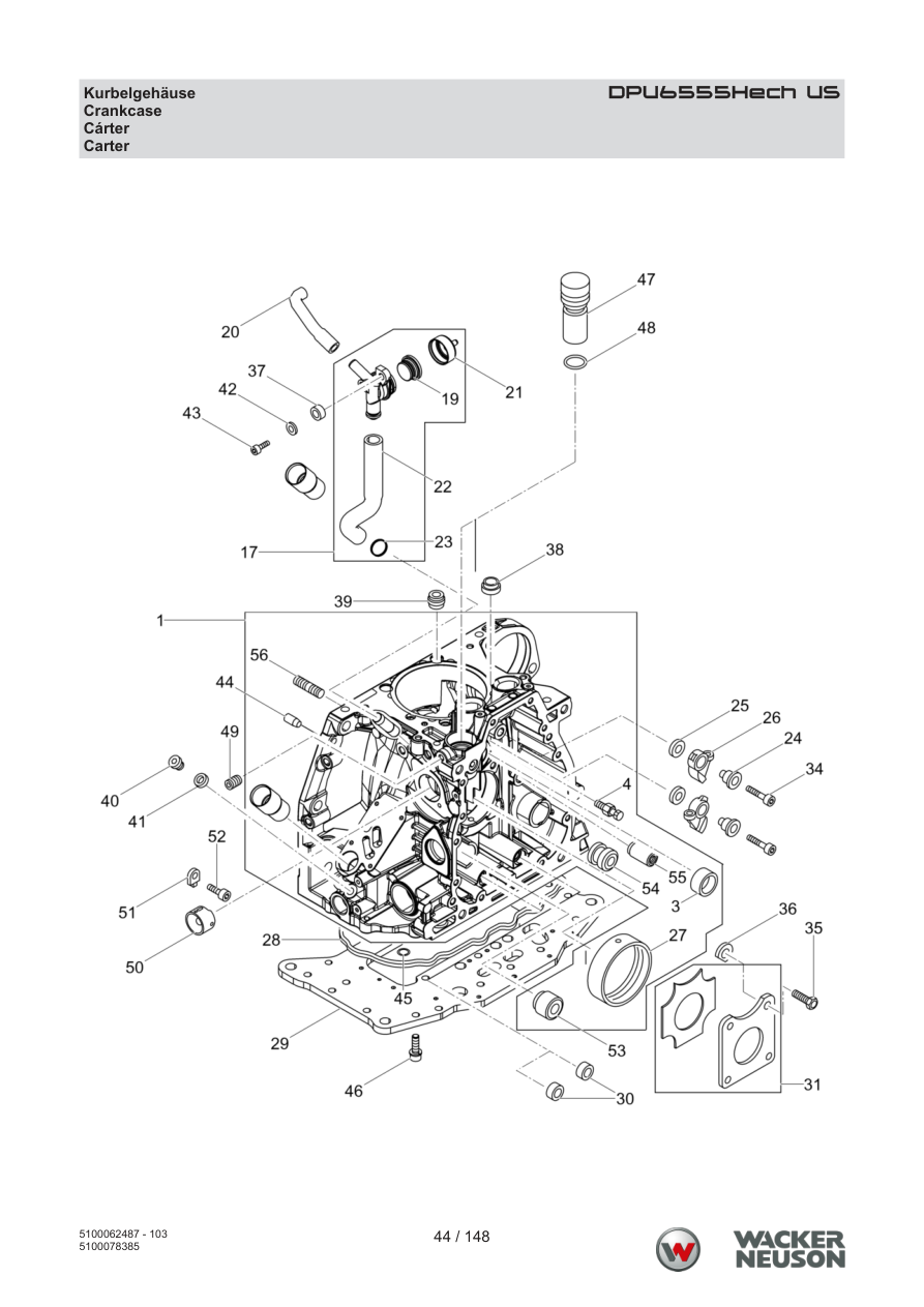 Wacker Neuson DPU6555 Vibratory Plate Crankcase parts diagram