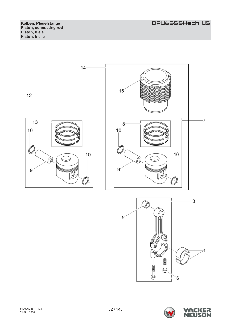 Wacker Neuson DPU6555 Vibratory Plate DPU6555Hech US Piston, Connecting Rod parts diagram
