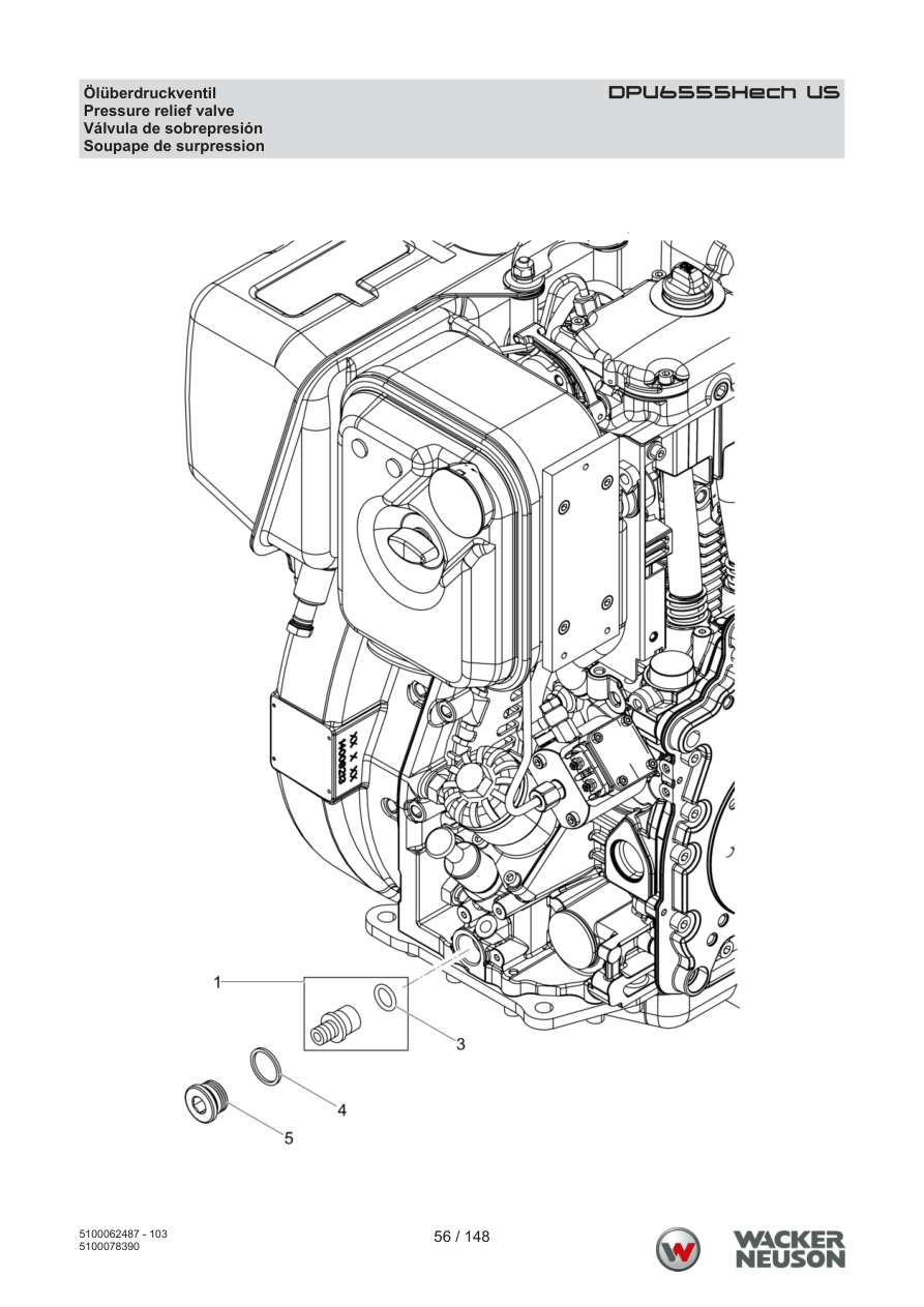 Wacker Neuson DPU6555 Vibratory Plate Pressure relief valve parts diagram