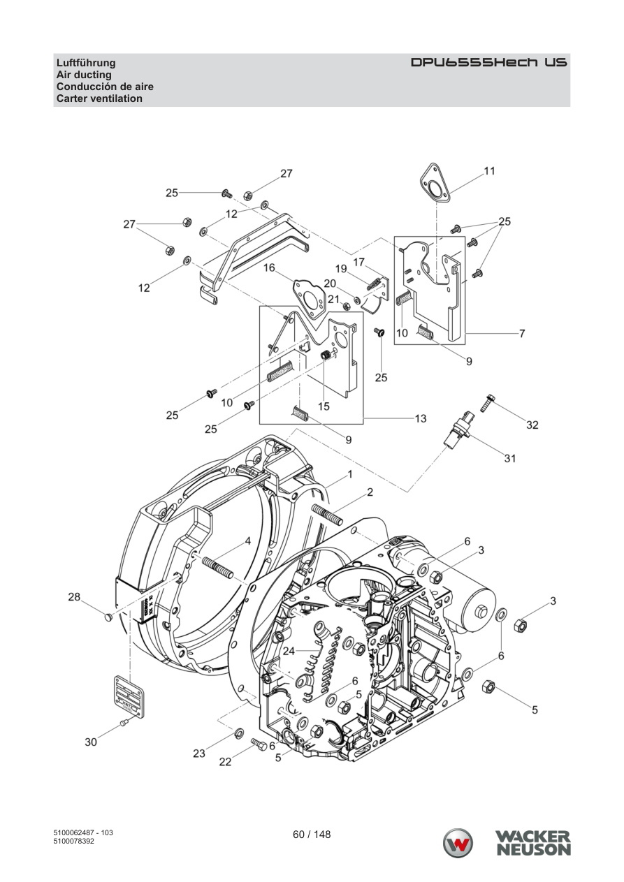 Wacker Neuson DPU6555 Vibratory Plate Air ducting parts diagram