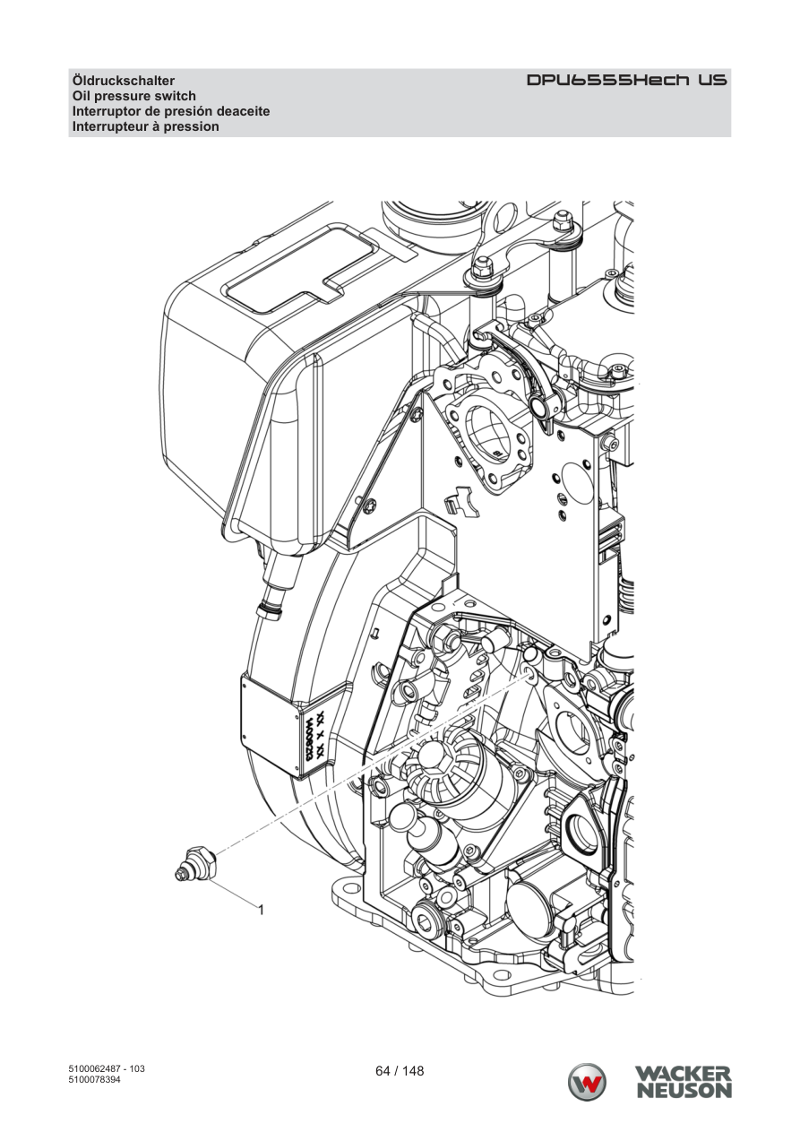 Wacker Neuson DPU6555 Vibratory Plate Oil pressure switch parts diagram