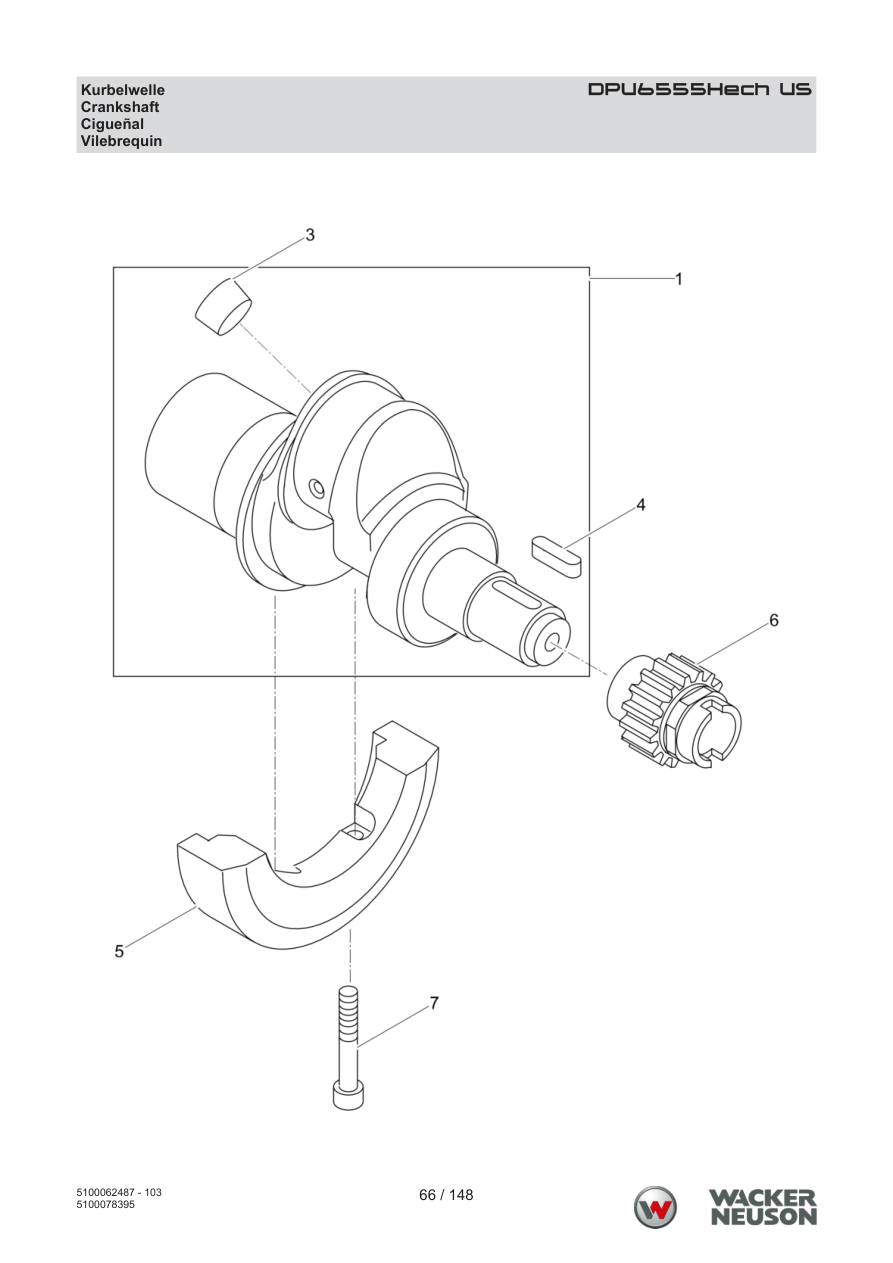 Wacker Neuson DPU6555 Vibratory Plate DPU6555Hech US Crankshaft parts diagram