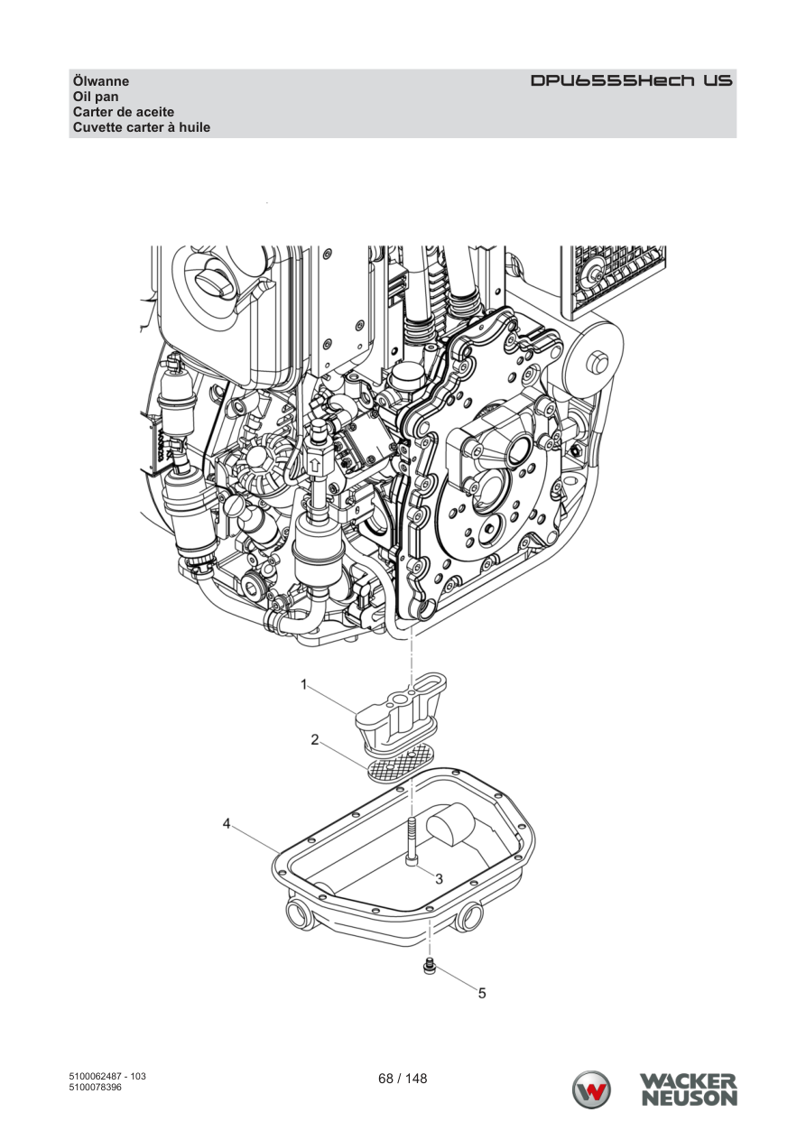 Wacker Neuson DPU6555 Vibratory Plate Oil pan parts diagram