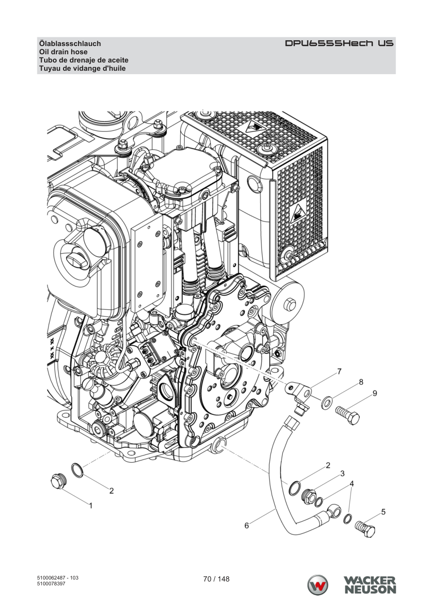 Wacker Neuson DPU6555 Vibratory Plate Oil drain hose parts diagram