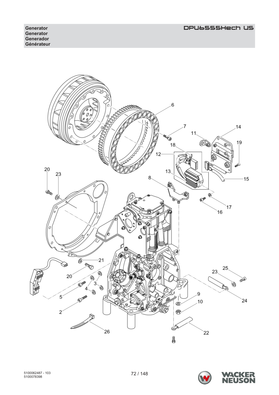 Wacker Neuson DPU6555 Vibratory Plate DPU6555Hech US Generator parts diagram