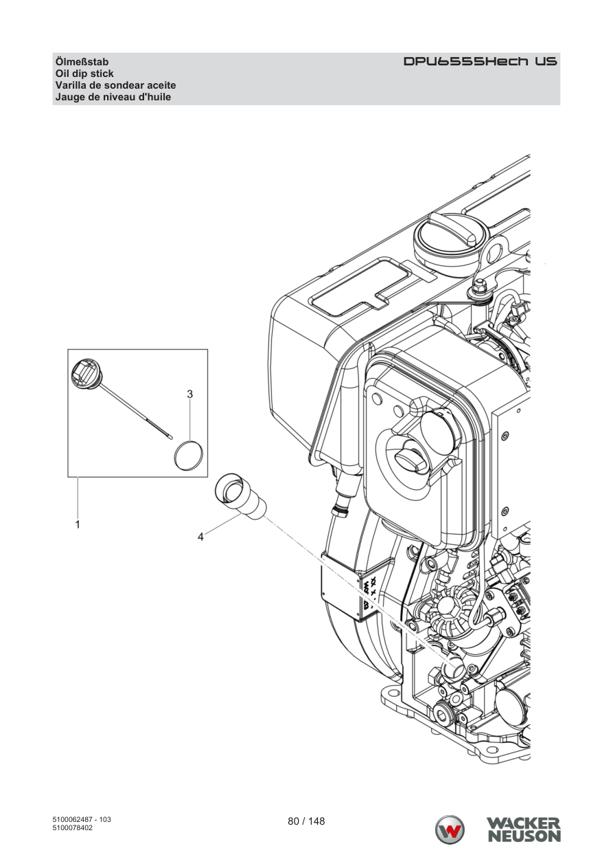 Wacker Neuson DPU6555 Vibratory Plate Oil dip stick parts diagram