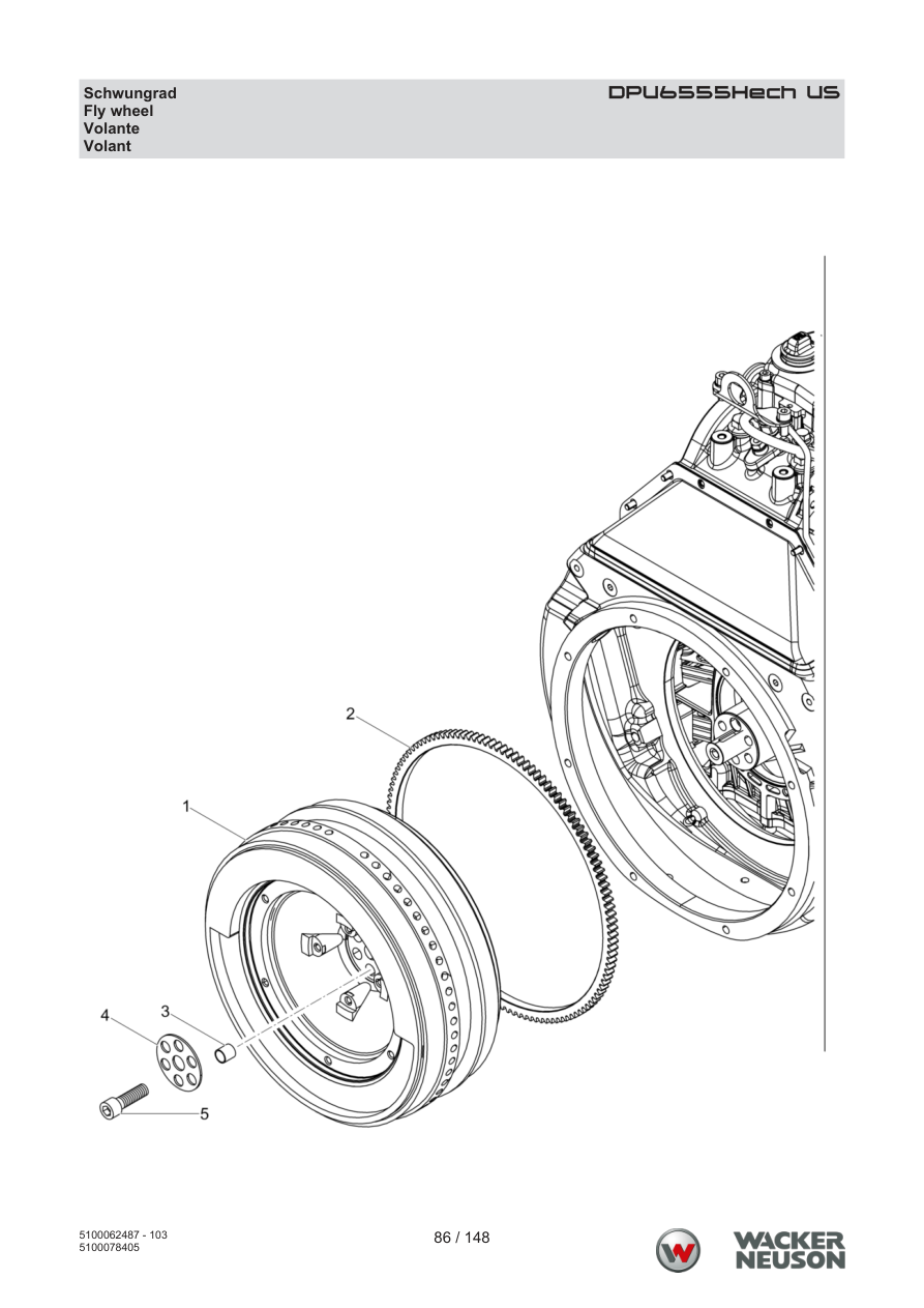 Wacker Neuson DPU6555 Vibratory Plate DPU6555Hech US Flywheel parts diagram