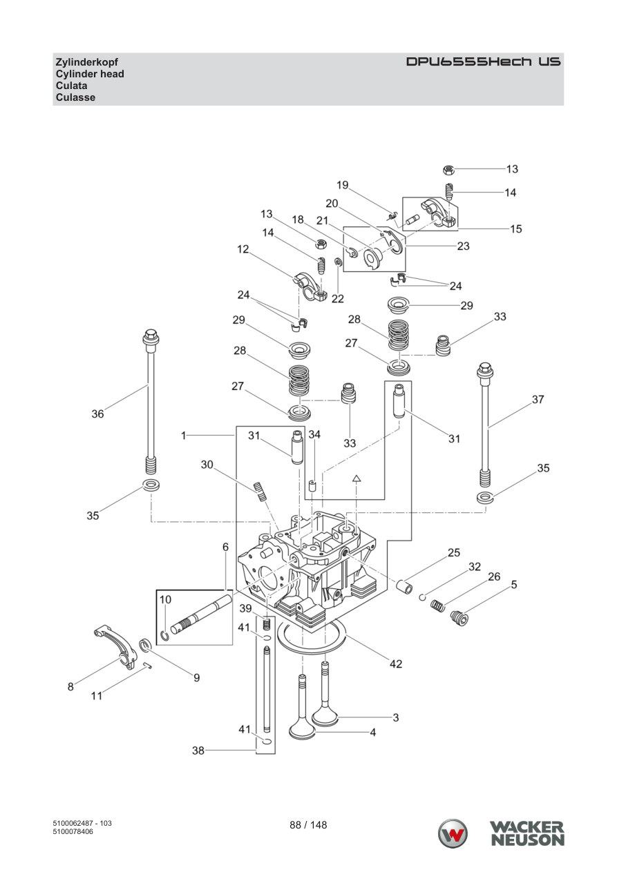 Wacker Neuson DPU6555 Vibratory Plate DPU6555Hech US Cylinder head parts diagram