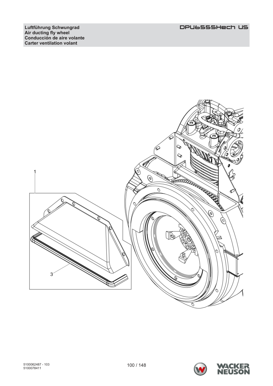 Wacker Neuson DPU6555 Vibratory Plate Air ducting fly wheel parts diagram