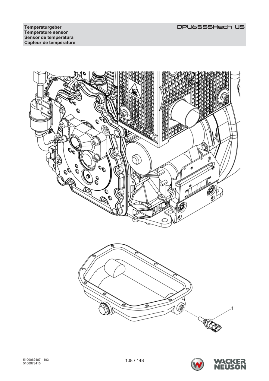 Wacker Neuson DPU6555 Vibratory Plate DPU6555Hech US Temperature sender parts diagram