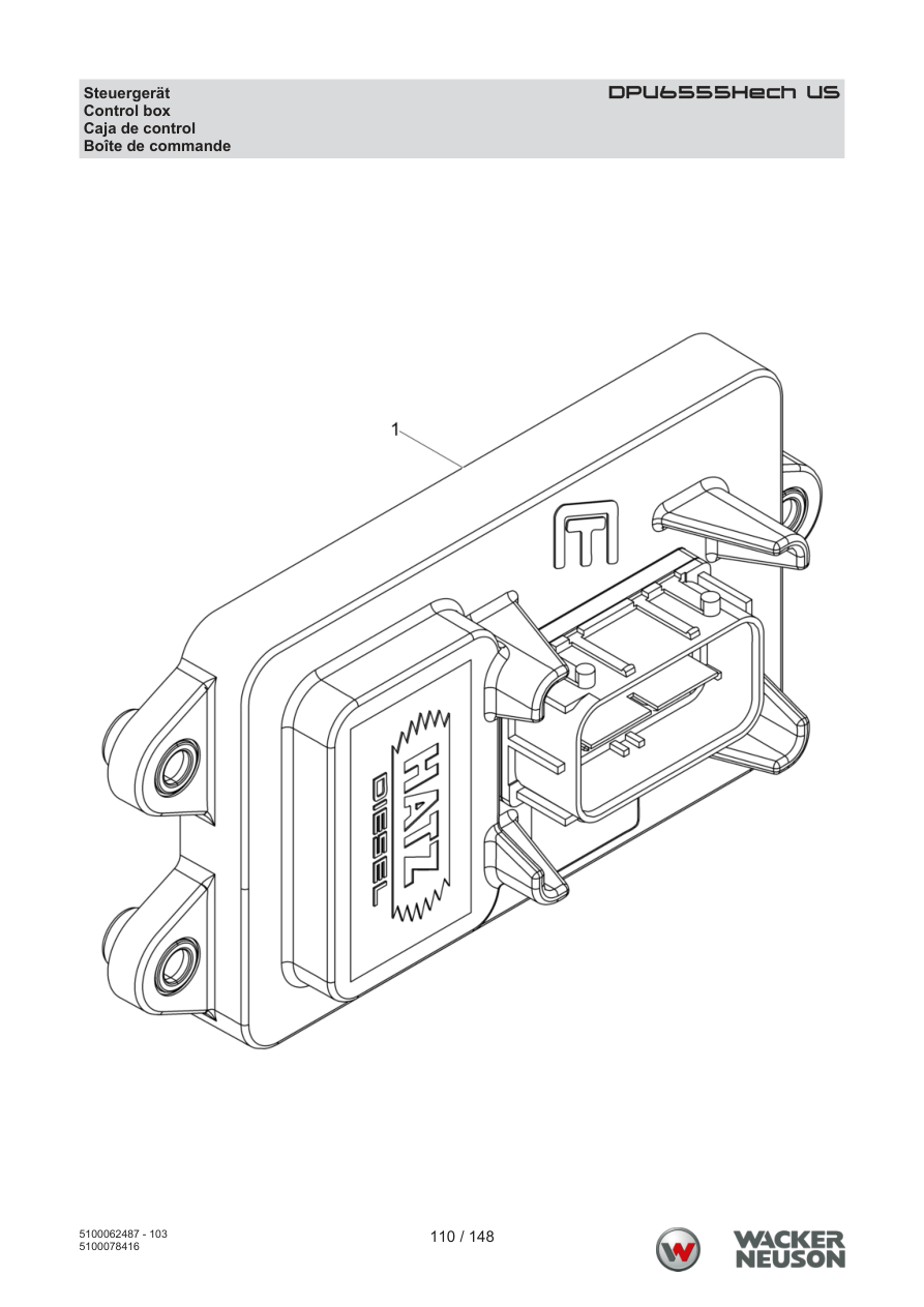 Wacker Neuson DPU6555 Vibratory Plate Control box parts diagram