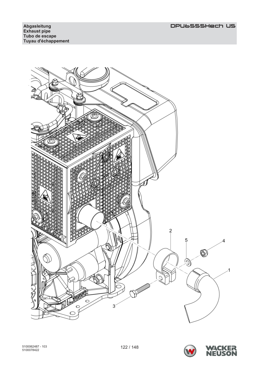 Wacker Neuson DPU6555 Vibratory Plate DPU6555Hech US Exhaust pipe parts diagram