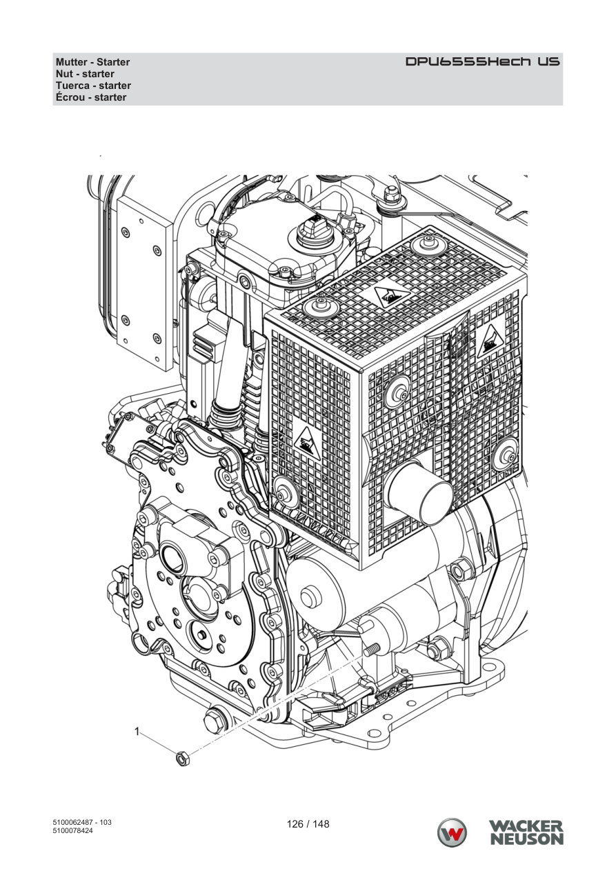 Wacker Neuson DPU6555 Vibratory Plate Nut - starter parts diagram