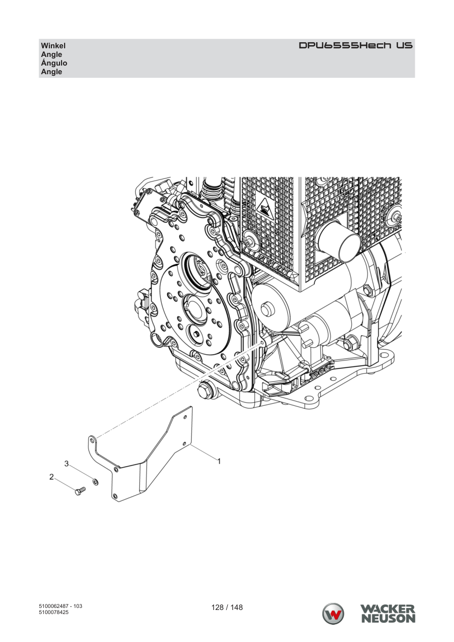 Wacker Neuson DPU6555 Vibratory Plate DPU6555Hech US Angle bracket parts diagram