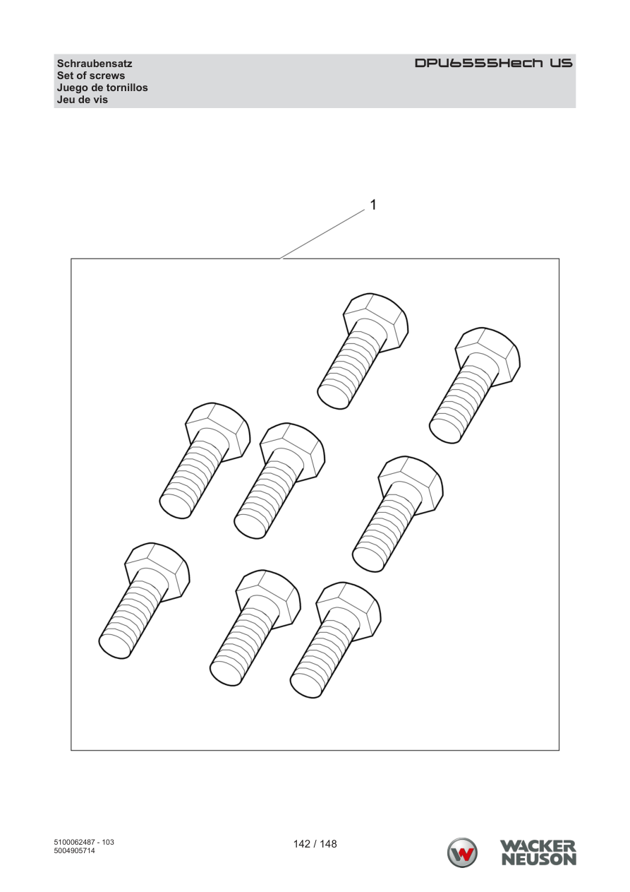 Wacker Neuson DPU6555 Vibratory Plate DPU6555Hech US Bolt kit parts diagram