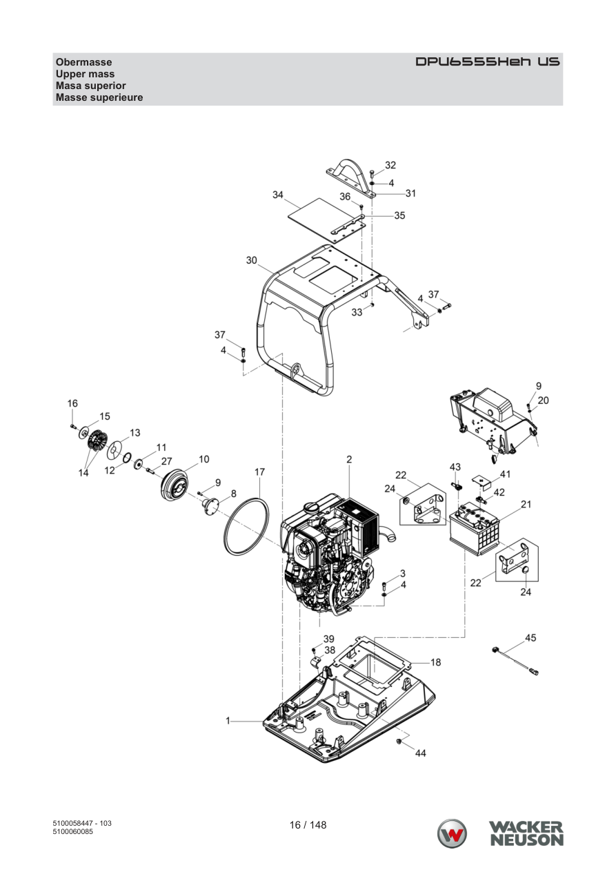 Wacker Neuson DPU6555 Vibratory Plate DPU6555Heh US Oversize parts diagram