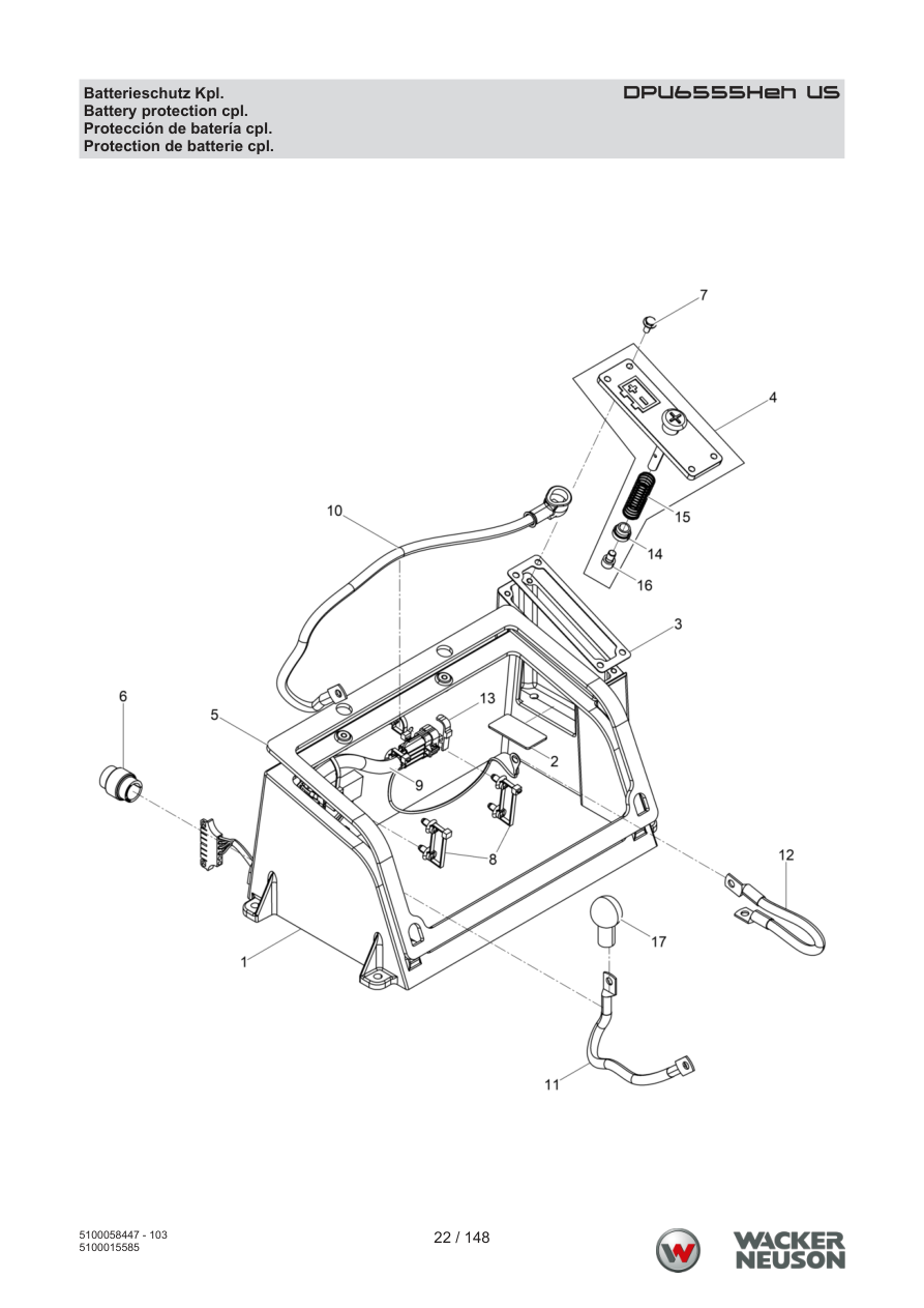Wacker Neuson DPU6555 Vibratory Plate Battery protection cpl. parts diagram