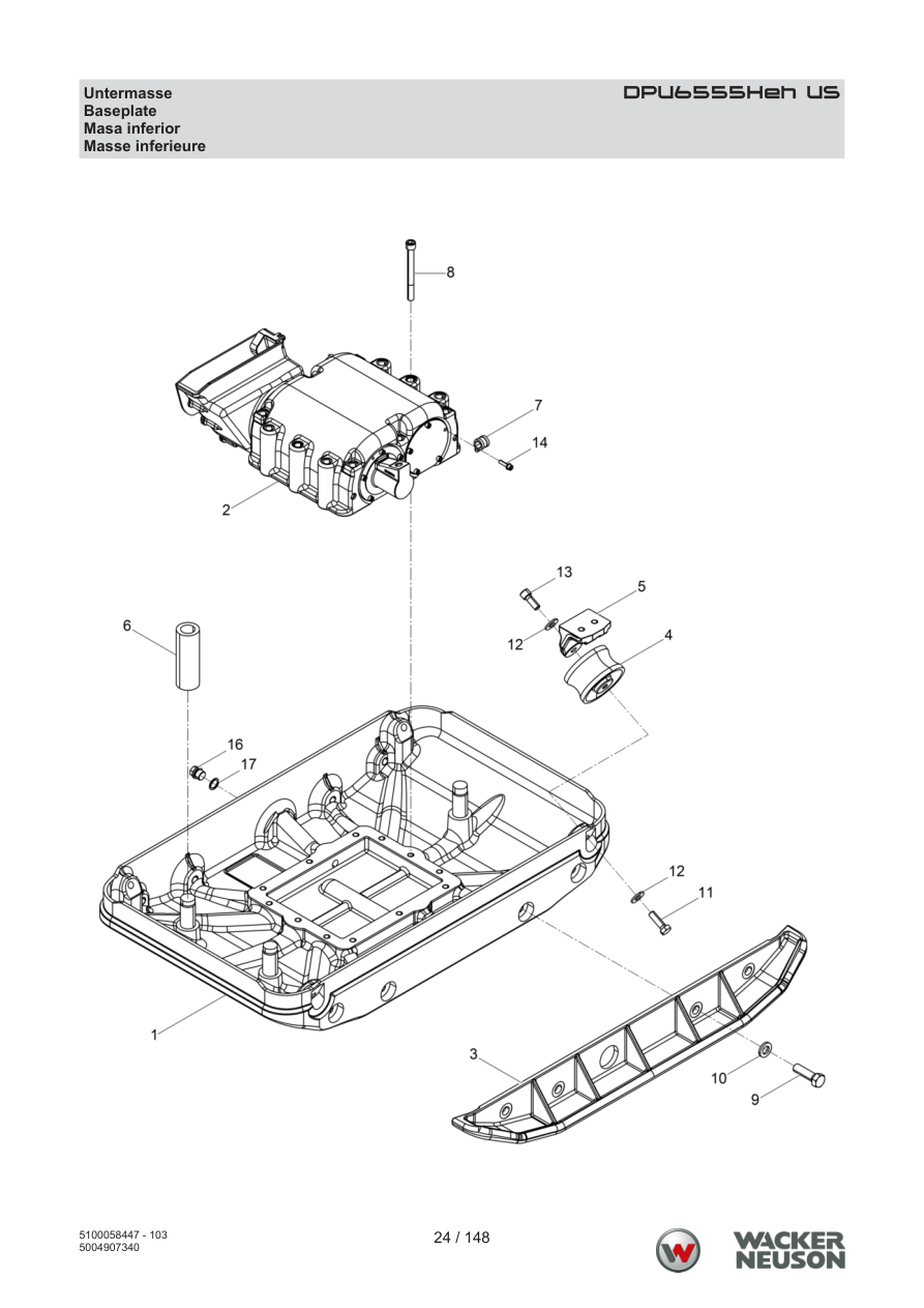 Wacker Neuson DPU6555 Vibratory Plate DPU6555Heh US Undersize parts diagram