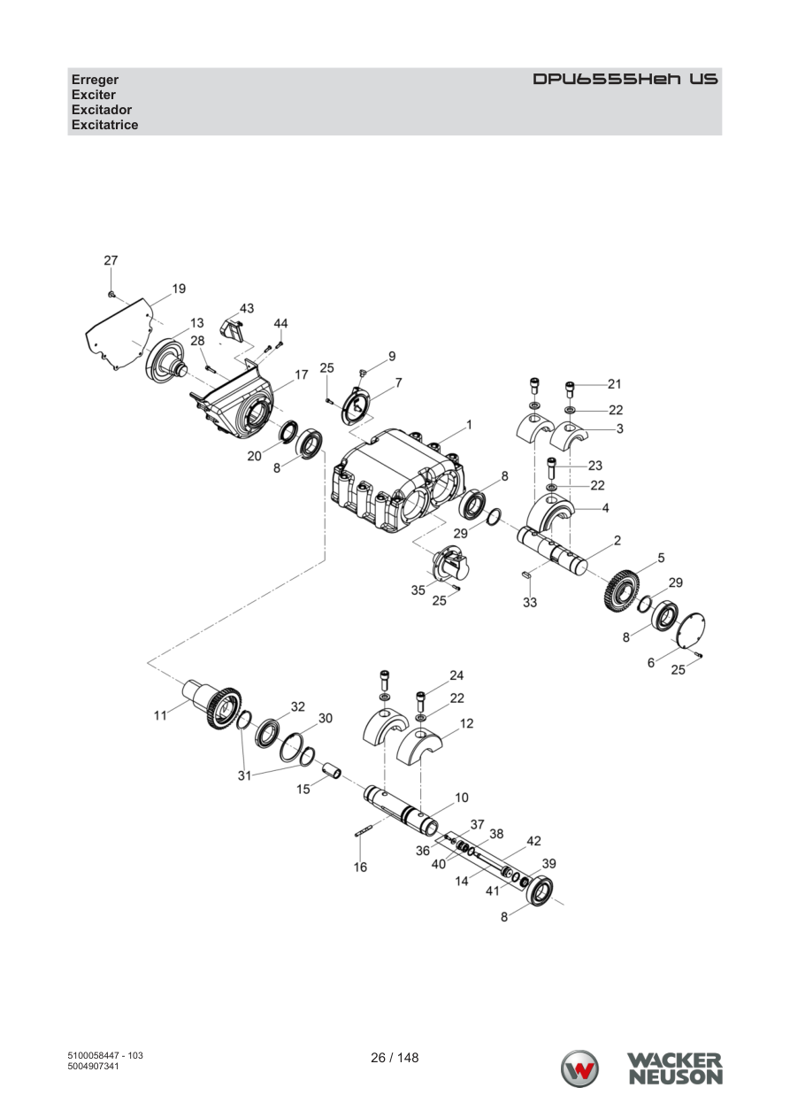 Wacker Neuson DPU6555 Vibratory Plate DPU6555Heh US Exciter parts diagram
