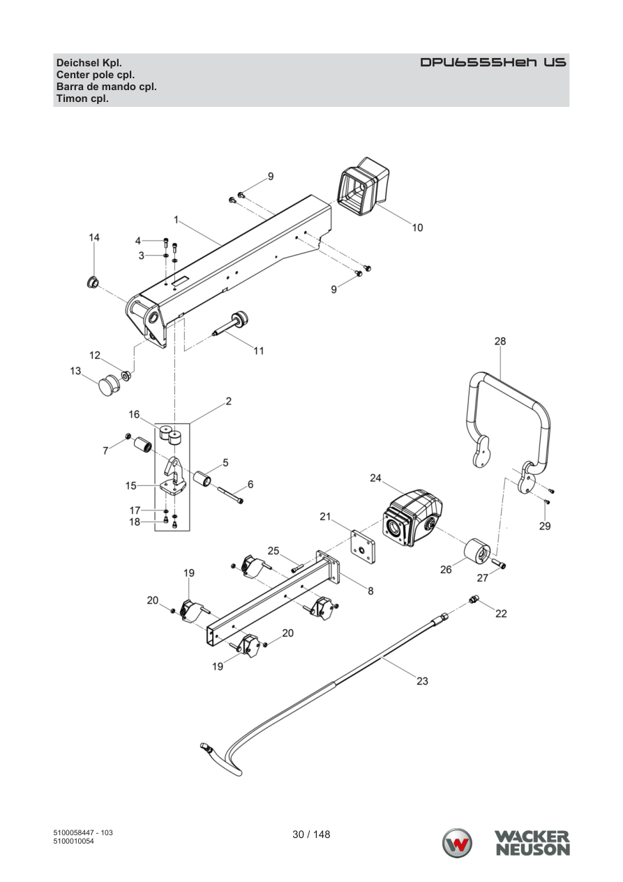 Wacker Neuson DPU6555 Vibratory Plate Center pole cpl. parts diagram