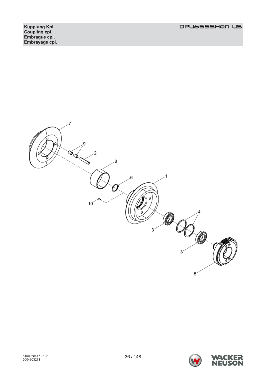 Wacker Neuson DPU6555 Vibratory Plate Coupling cpl. parts diagram
